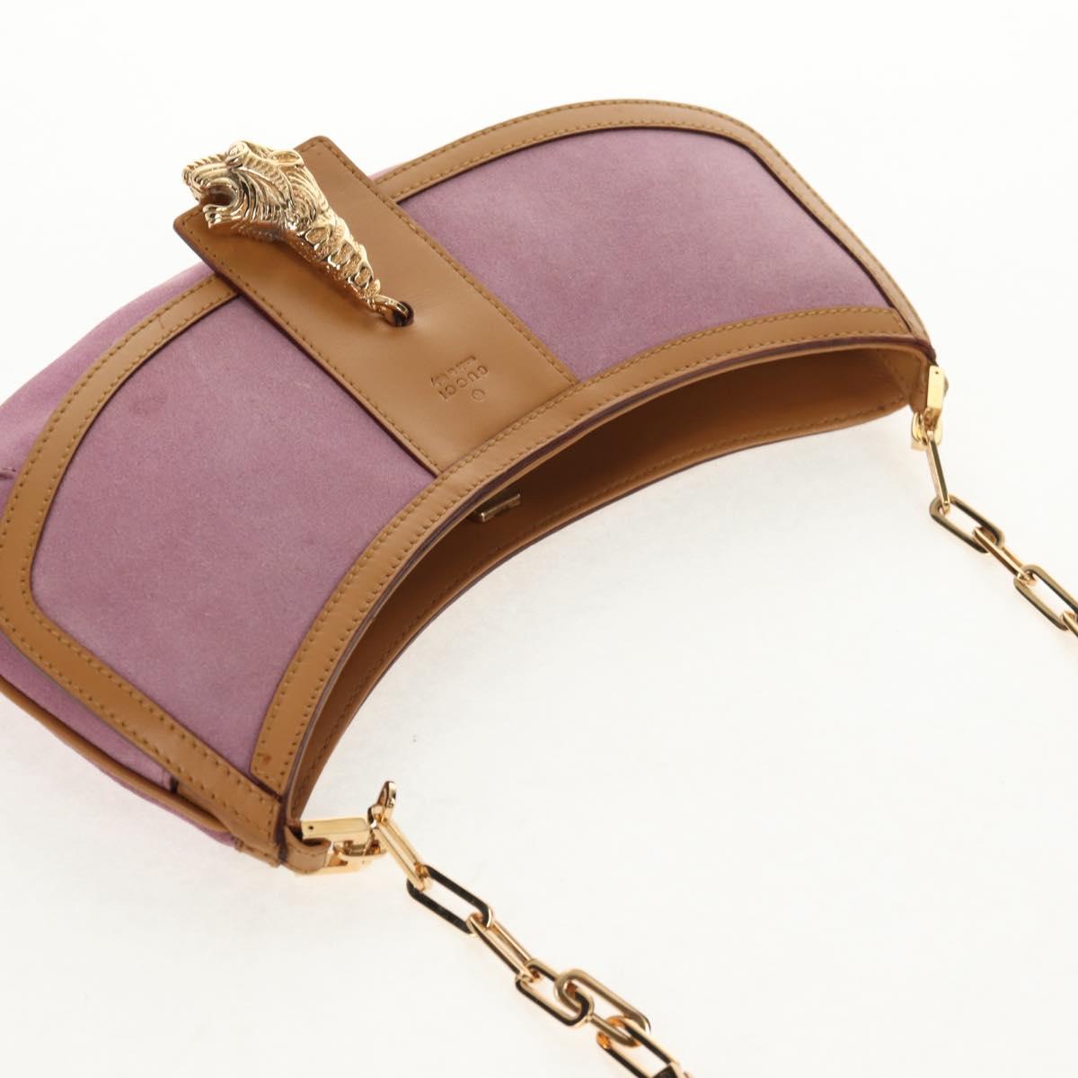 GUCCI Shoulder Bag Suede Leather Pink Beige Auth ki6070V