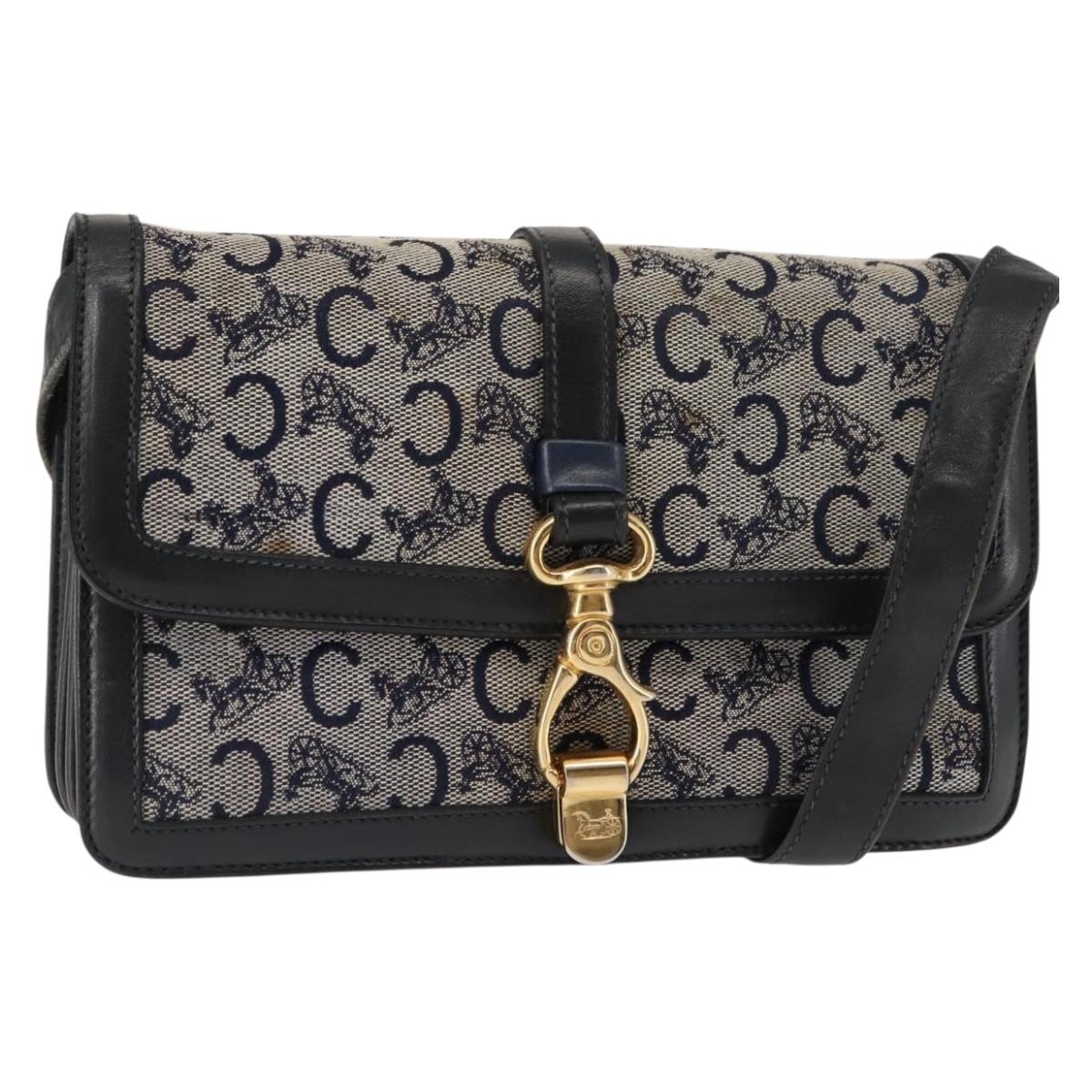 CELINE C Macadam Canvas Shoulder Bag Navy Auth ki6071