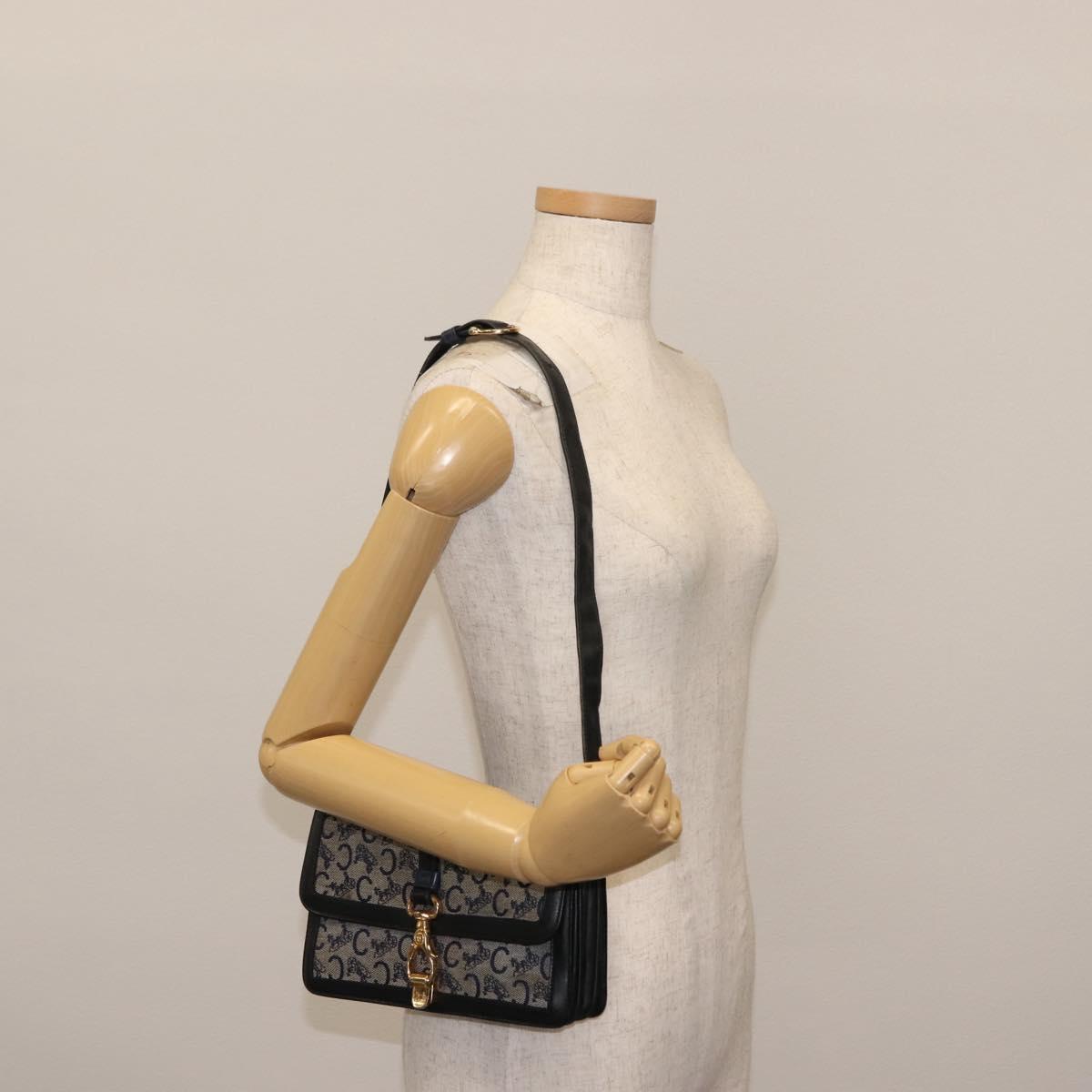CELINE C Macadam Canvas Shoulder Bag Navy Auth ki6071