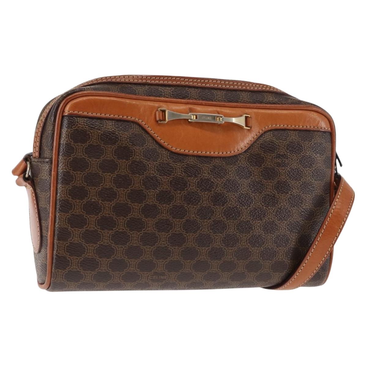 CELINE Macadam Canvas Shoulder Bag PVC Leather Brown Auth ki6072