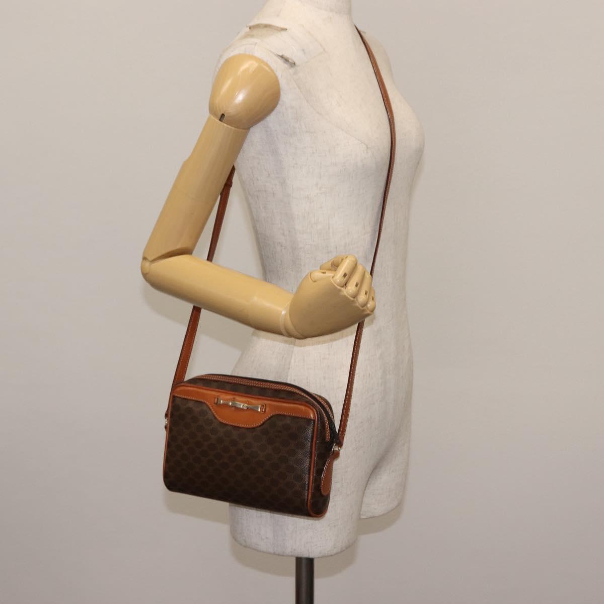 CELINE Macadam Canvas Shoulder Bag PVC Leather Brown Auth ki6072