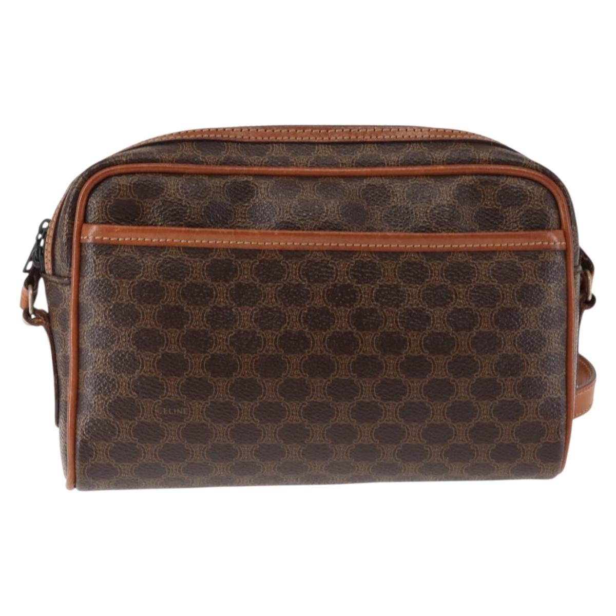 CELINE Macadam Canvas Shoulder Bag PVC Leather Brown Auth ki6072