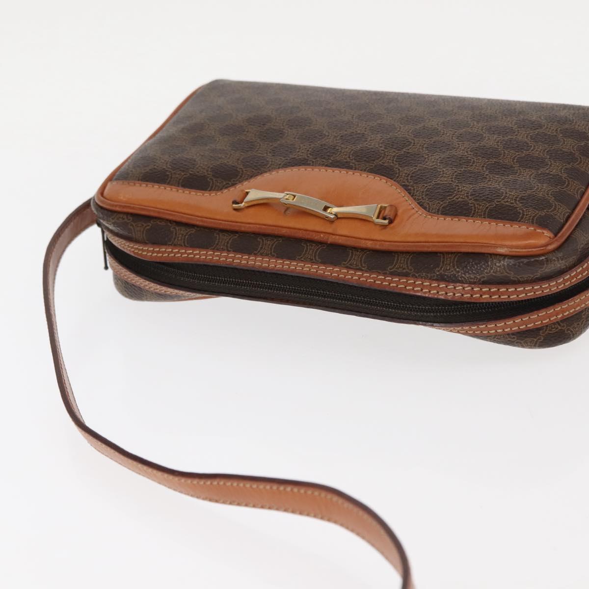 CELINE Macadam Canvas Shoulder Bag PVC Leather Brown Auth ki6072