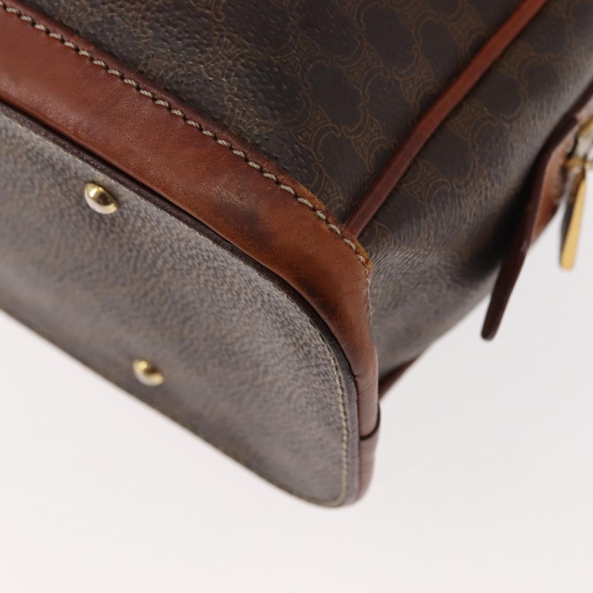 CELINE Macadam Canvas Hand Bag PVC Leather Brown Auth ki6075