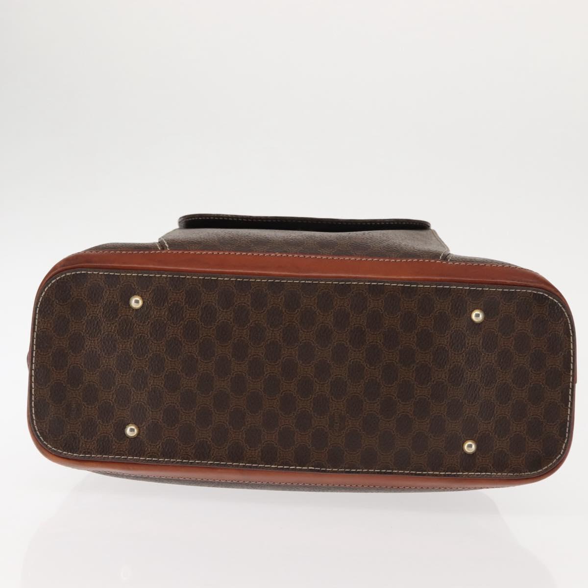 CELINE Macadam Canvas Hand Bag PVC Leather Brown Auth ki6075