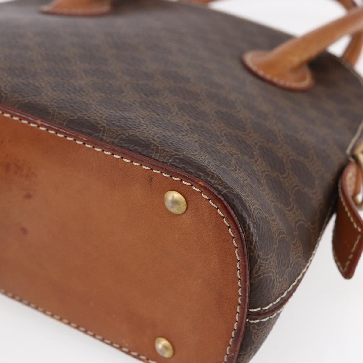 CELINE Macadam Canvas Hand Bag PVC Leather Brown Auth ki6076