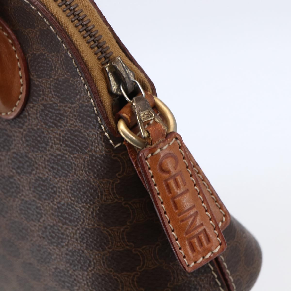 CELINE Macadam Canvas Hand Bag PVC Leather Brown Auth ki6076