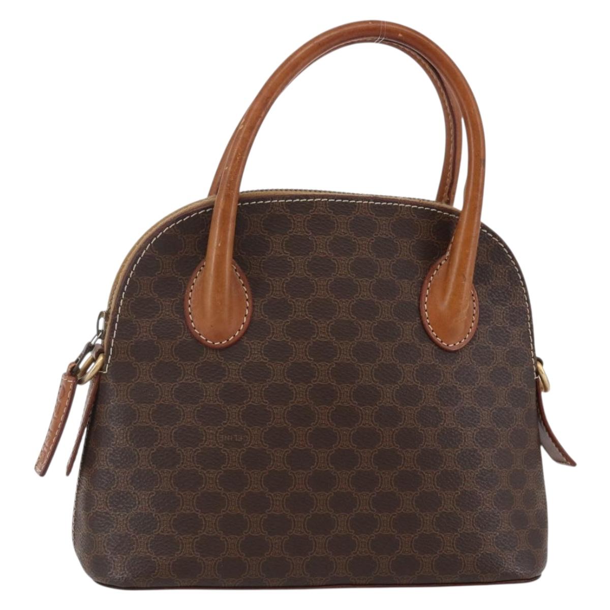 CELINE Macadam Canvas Hand Bag PVC Leather Brown Auth ki6076