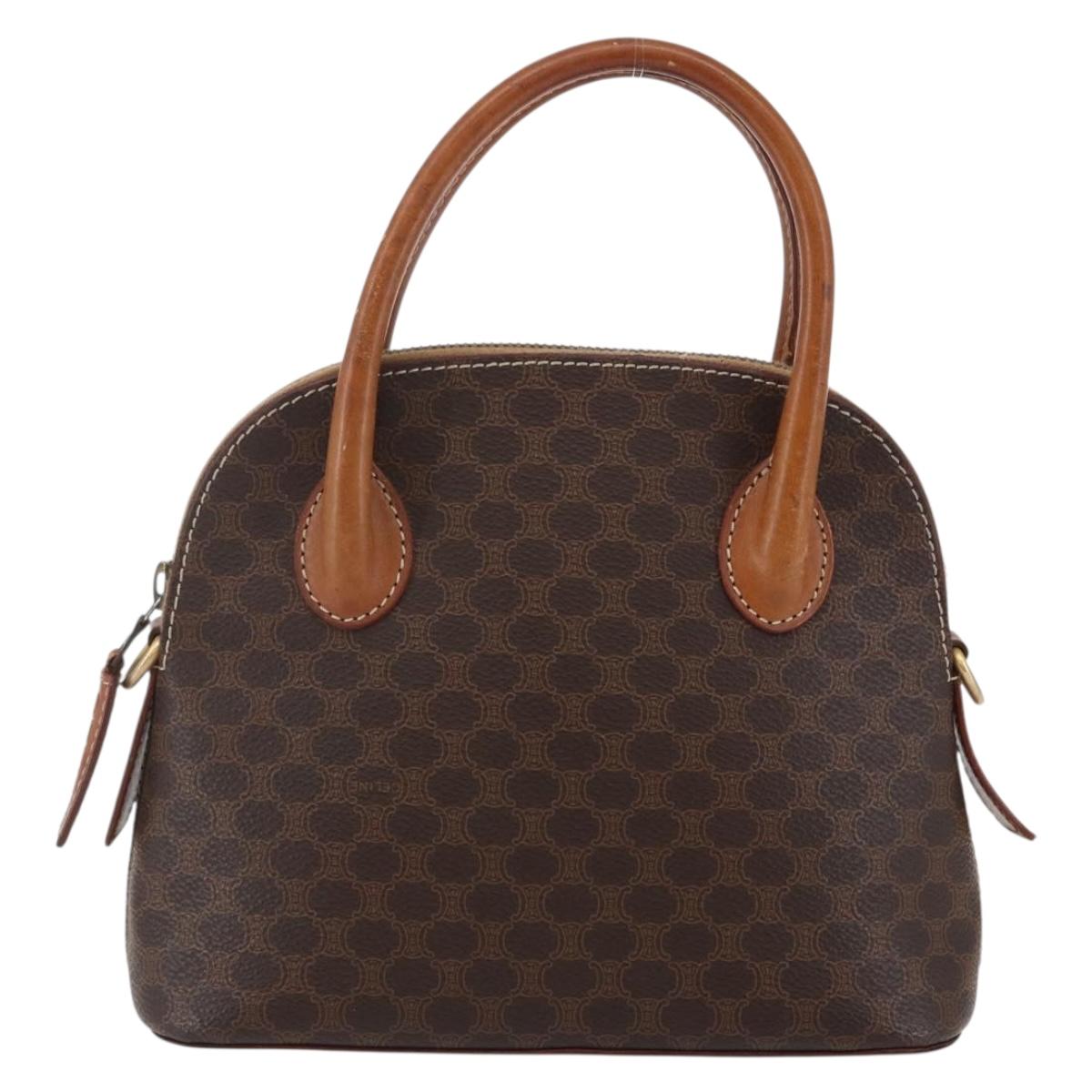 CELINE Macadam Canvas Hand Bag PVC Leather Brown Auth ki6076