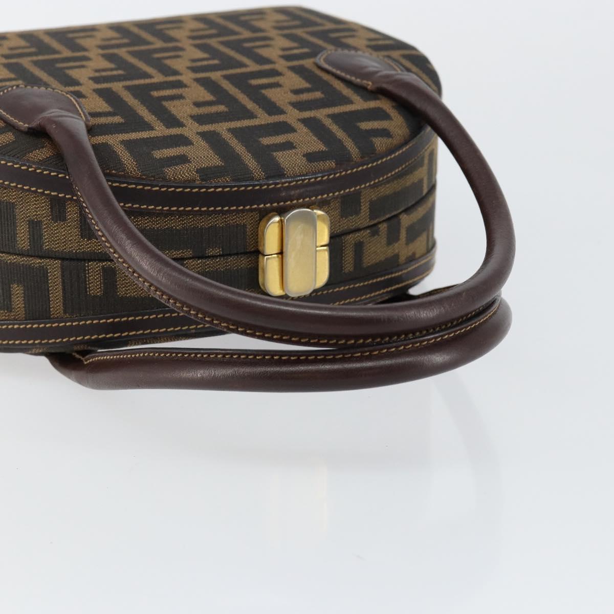 FENDI Zucca Canvas Hand Bag Brown Black Auth ki6078