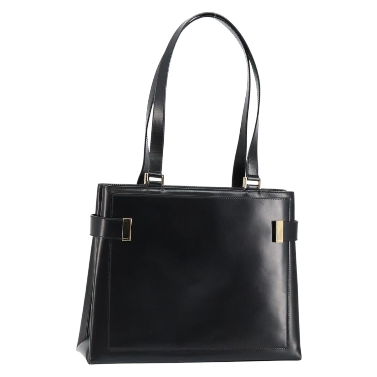 GUCCI Tote Bag Leather Black Auth ki6082
