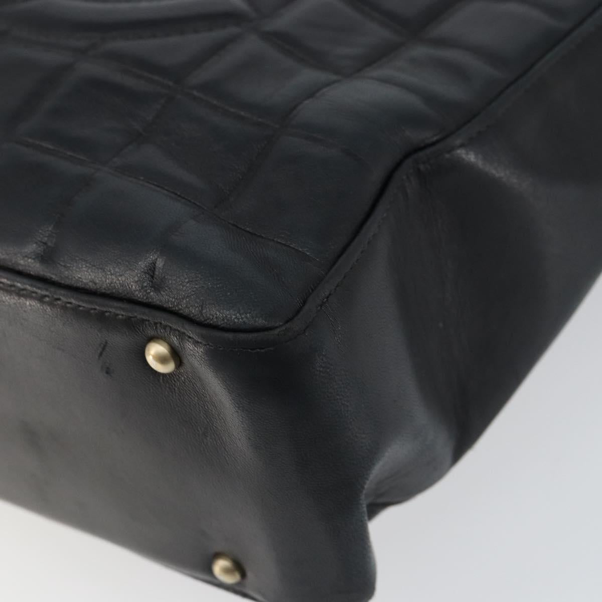 CHANEL Choco Bar COCO Mark Tote Bag Lamb Skin Black CC Auth ki6083