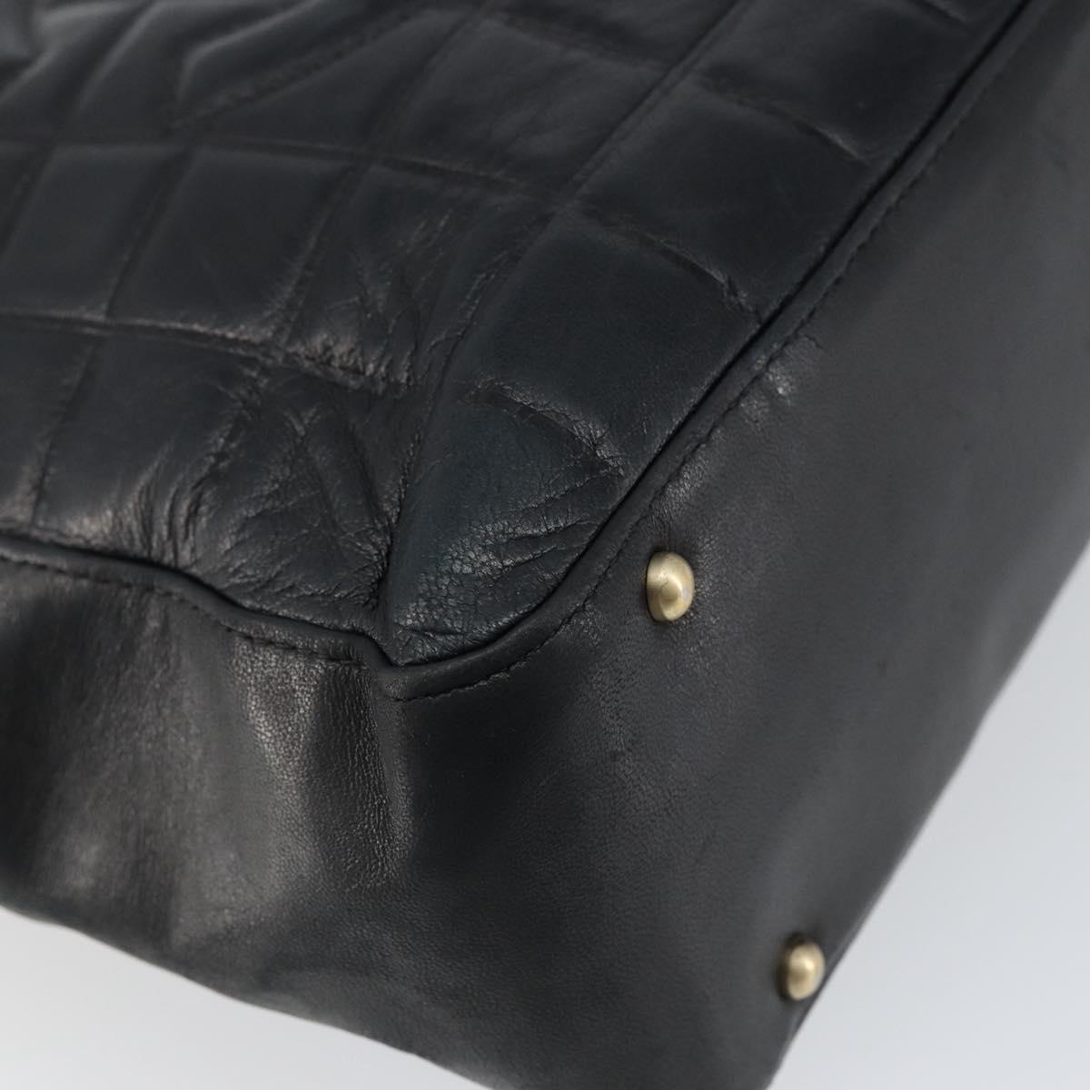 CHANEL Choco Bar COCO Mark Tote Bag Lamb Skin Black CC Auth ki6083