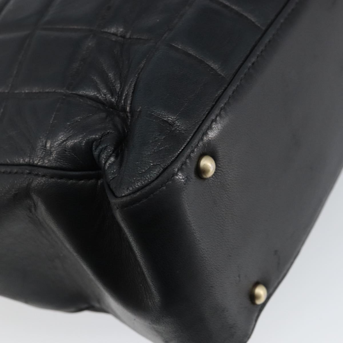 CHANEL Choco Bar COCO Mark Tote Bag Lamb Skin Black CC Auth ki6083