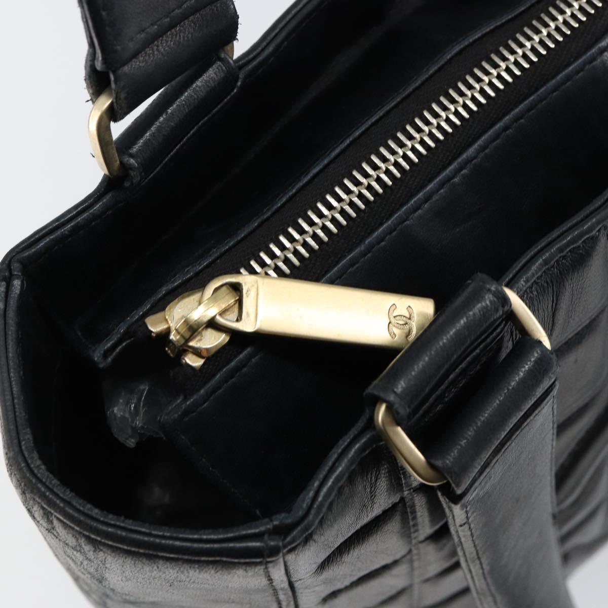 CHANEL Choco Bar COCO Mark Tote Bag Lamb Skin Black CC Auth ki6083