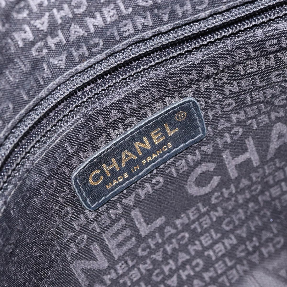 CHANEL Choco Bar COCO Mark Tote Bag Lamb Skin Black CC Auth ki6083