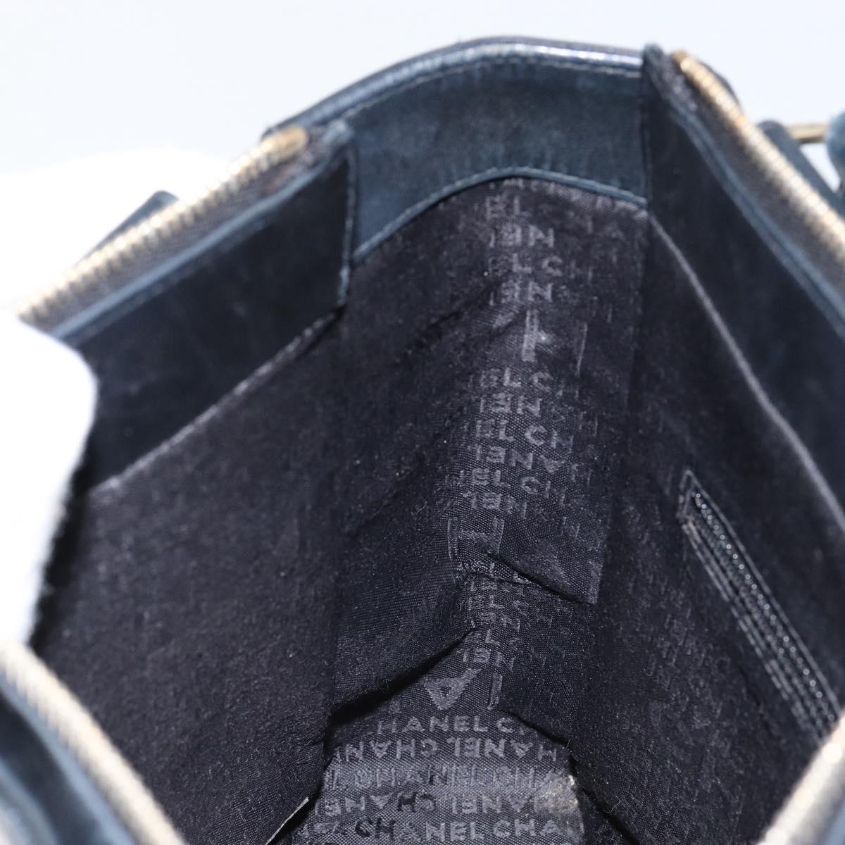 CHANEL Choco Bar COCO Mark Tote Bag Lamb Skin Black CC Auth ki6083