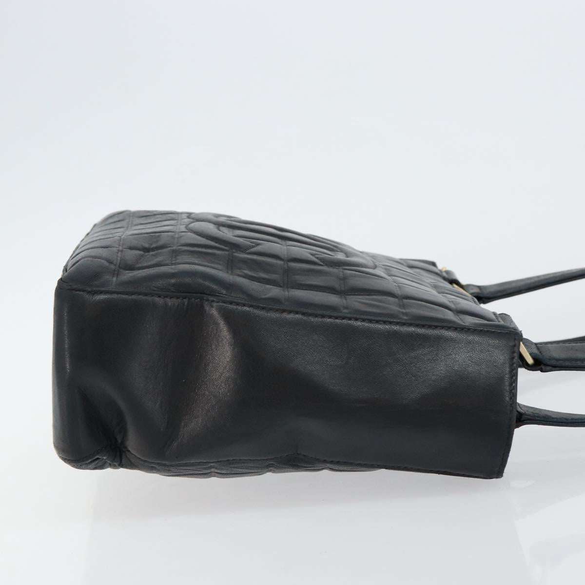 CHANEL Choco Bar COCO Mark Tote Bag Lamb Skin Black CC Auth ki6083