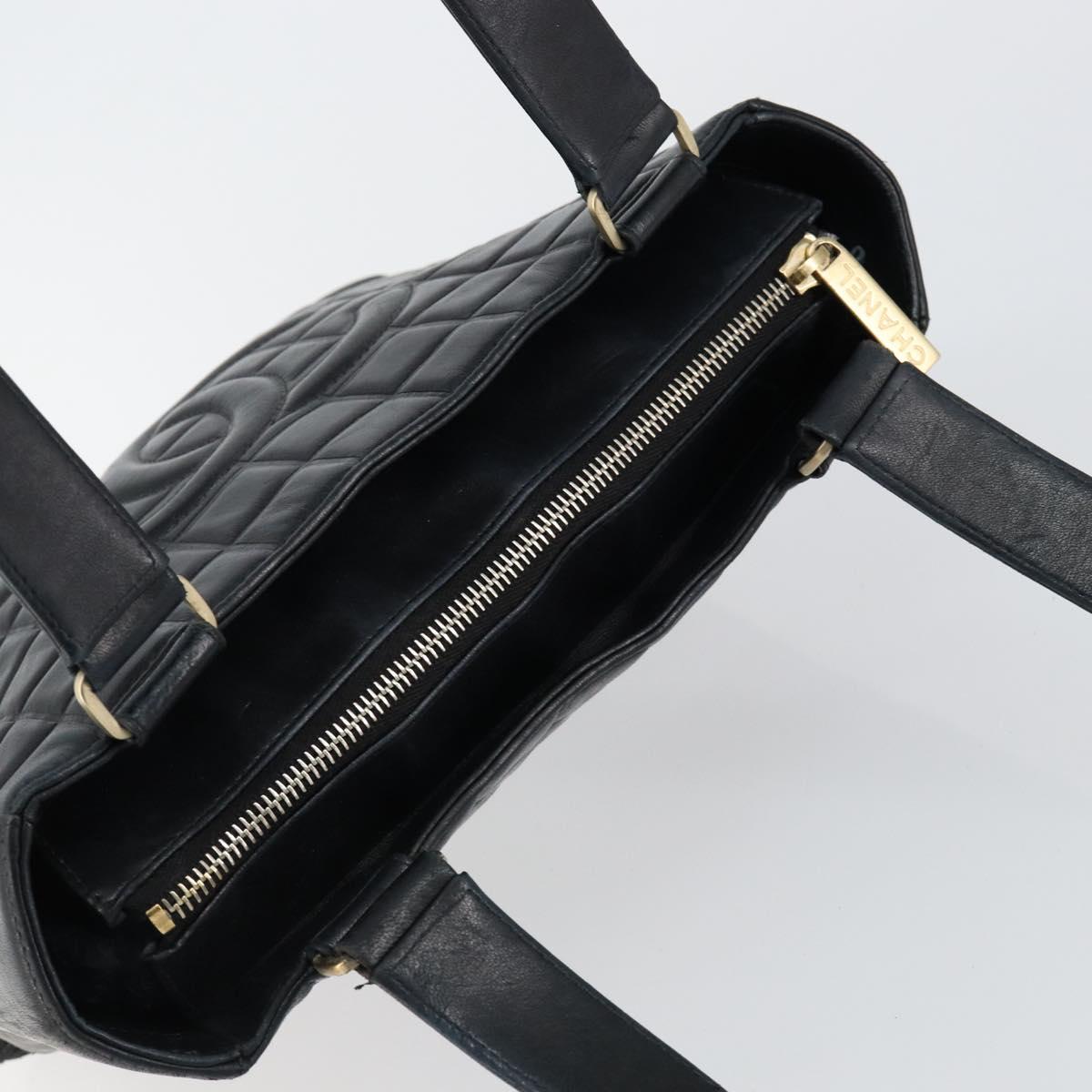 CHANEL Choco Bar COCO Mark Tote Bag Lamb Skin Black CC Auth ki6083