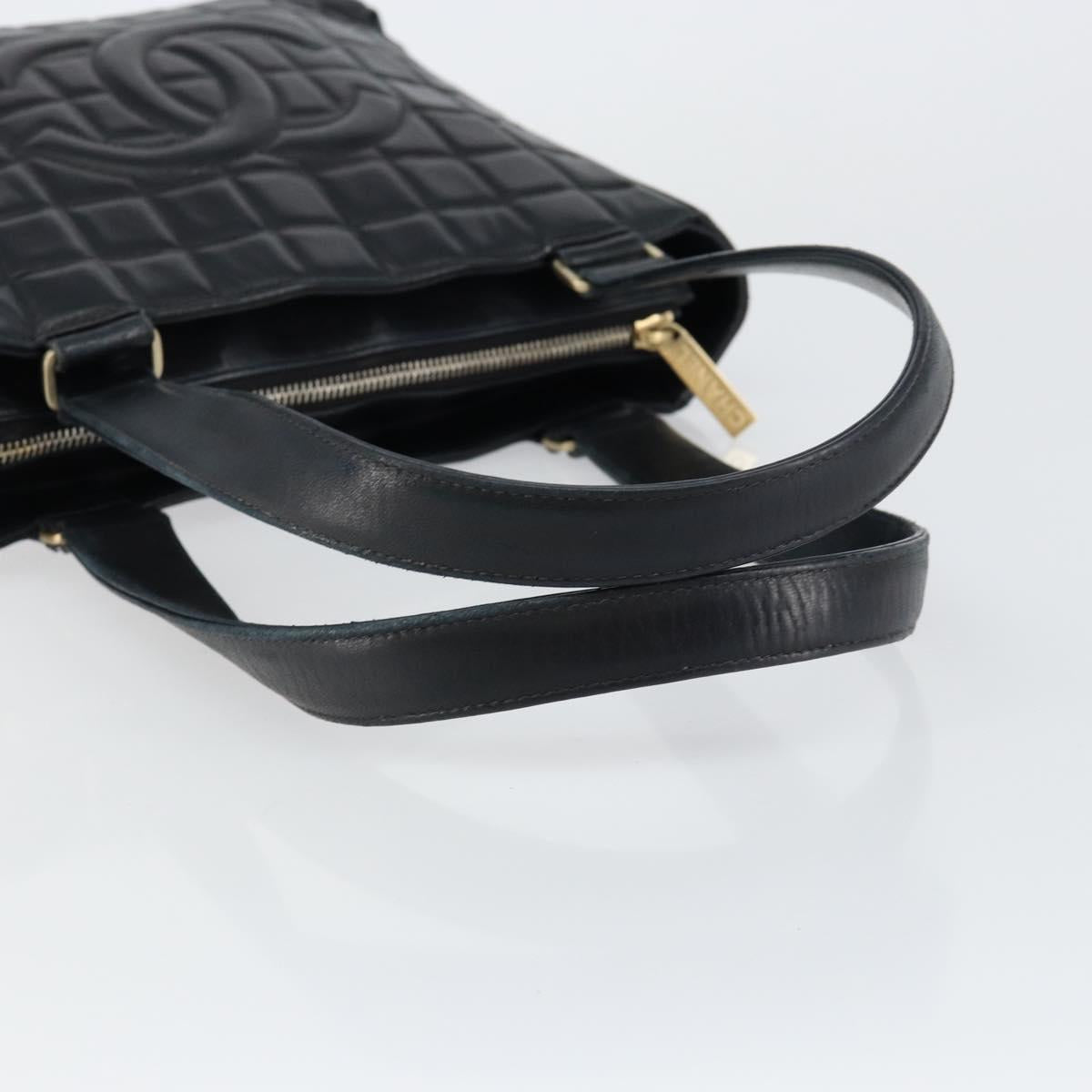 CHANEL Choco Bar COCO Mark Tote Bag Lamb Skin Black CC Auth ki6083