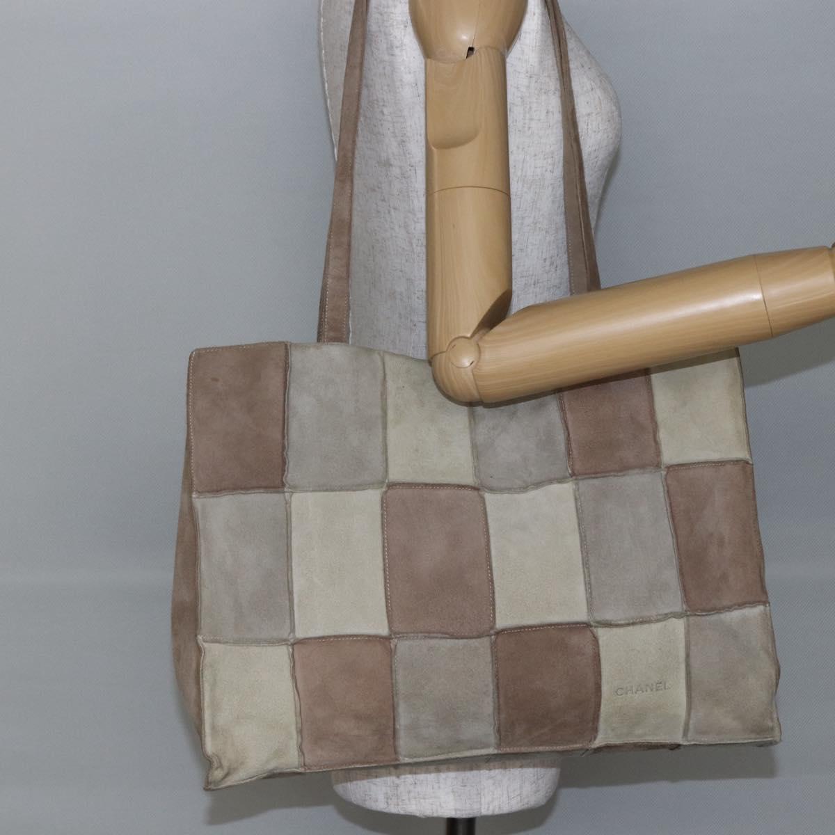 CHANEL patchwork Tote Bag Suede Beige CC Auth ki6084