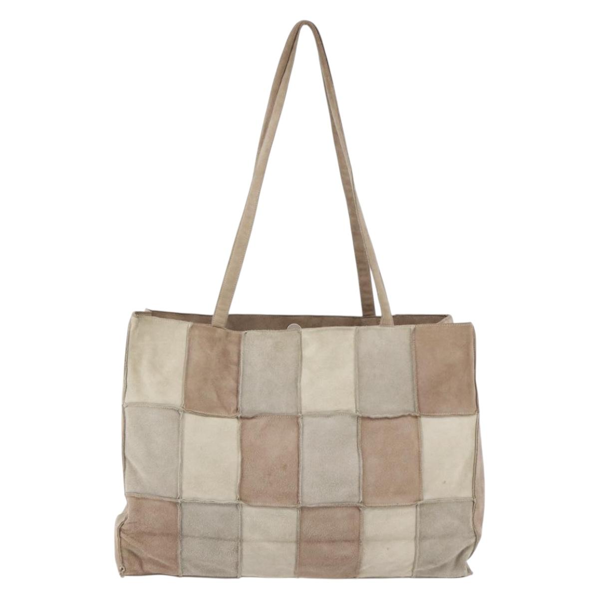 CHANEL patchwork Tote Bag Suede Beige CC Auth ki6084