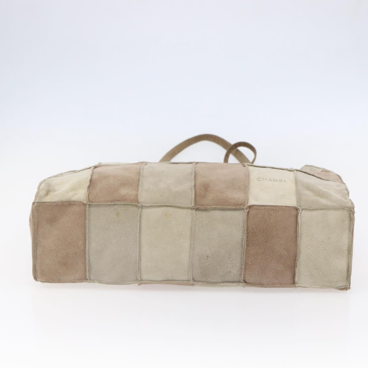 CHANEL patchwork Tote Bag Suede Beige CC Auth ki6084