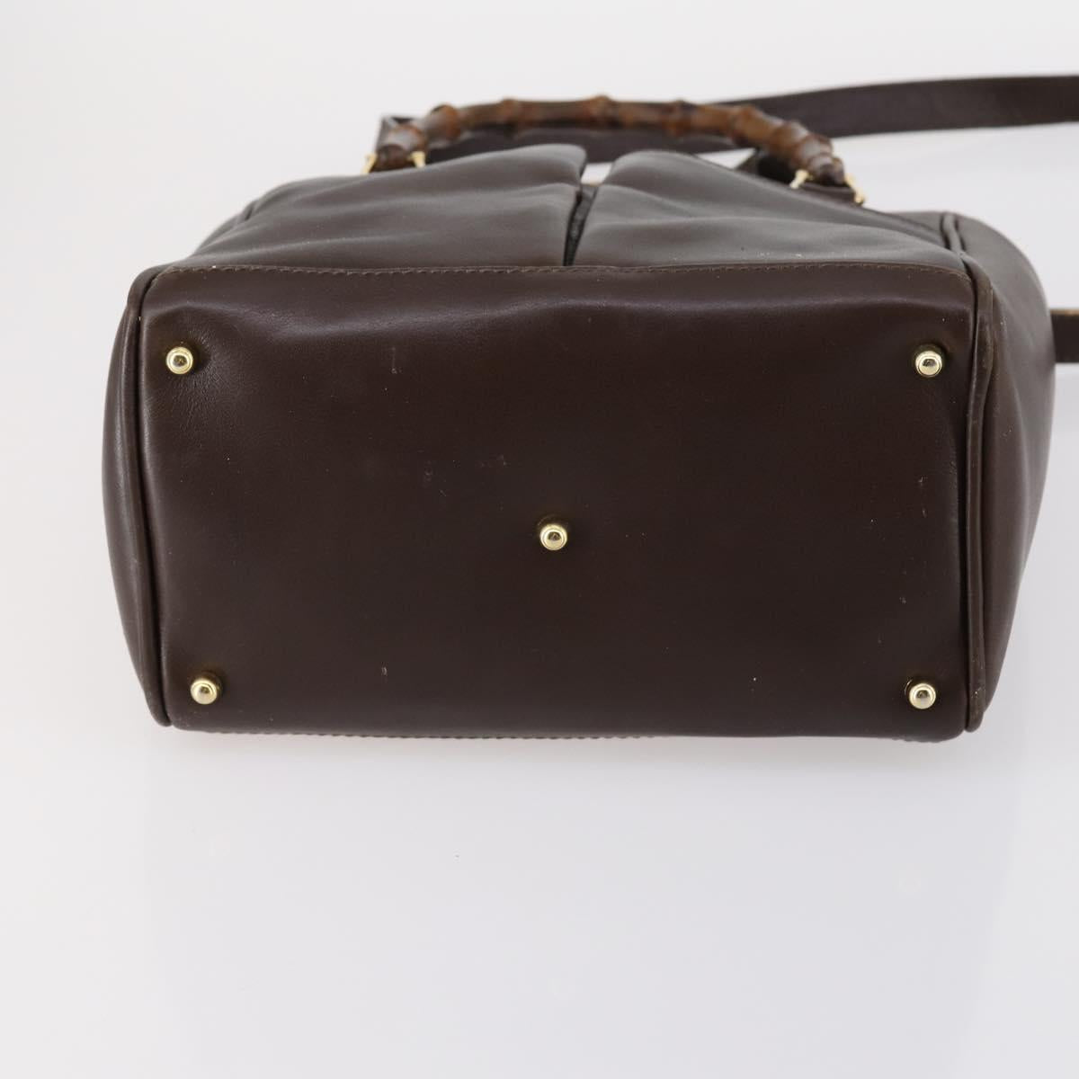 GUCCI Bamboo Hand Bag Leather 2way Brown Auth ki6088