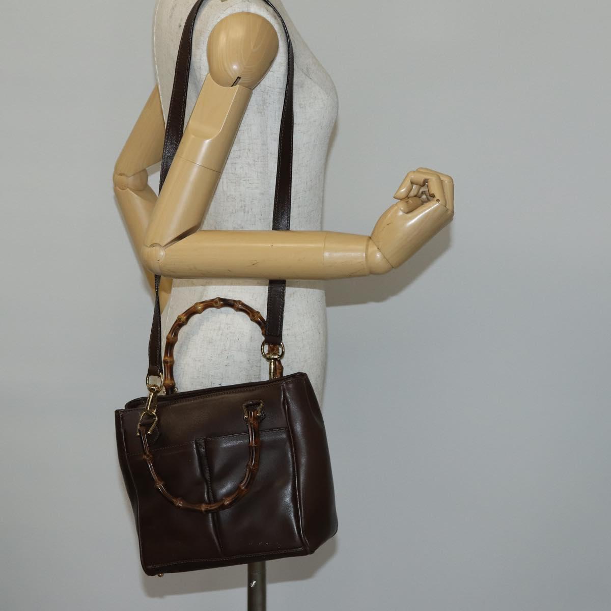 GUCCI Bamboo Hand Bag Leather 2way Brown Auth ki6088