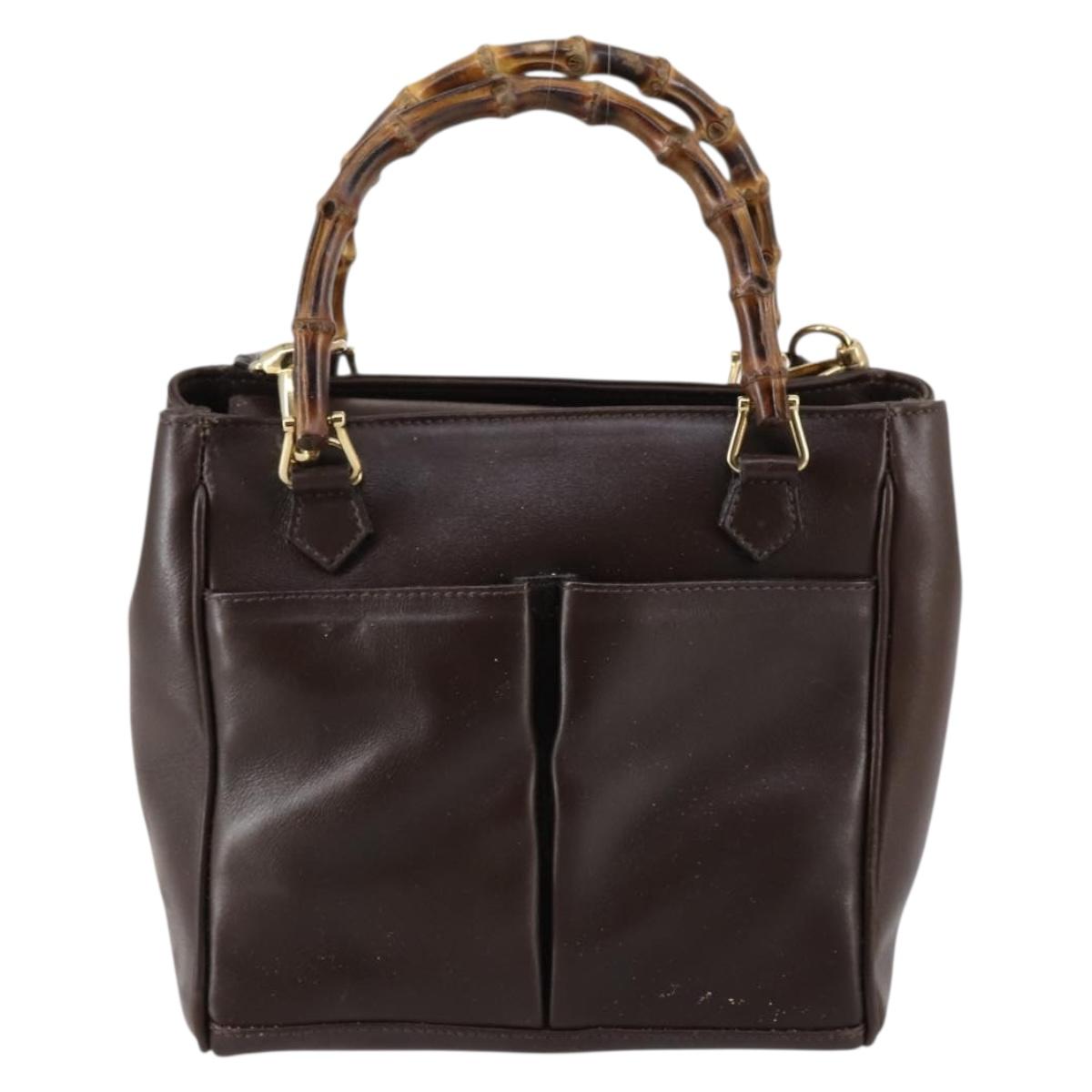GUCCI Bamboo Hand Bag Leather 2way Brown Auth ki6088