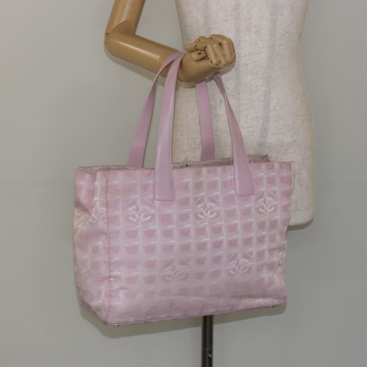 CHANEL New travel line Tote Bag Nylon Pink CC Auth ki6092