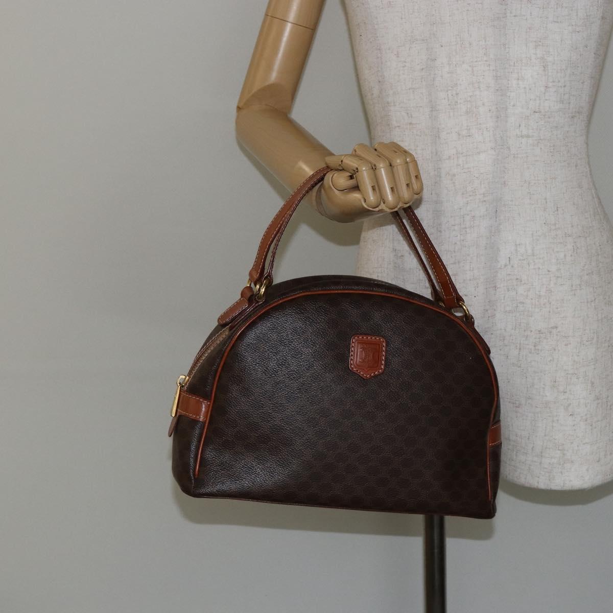 CELINE Macadam Canvas Hand Bag PVC Leather Brown Auth ki6094