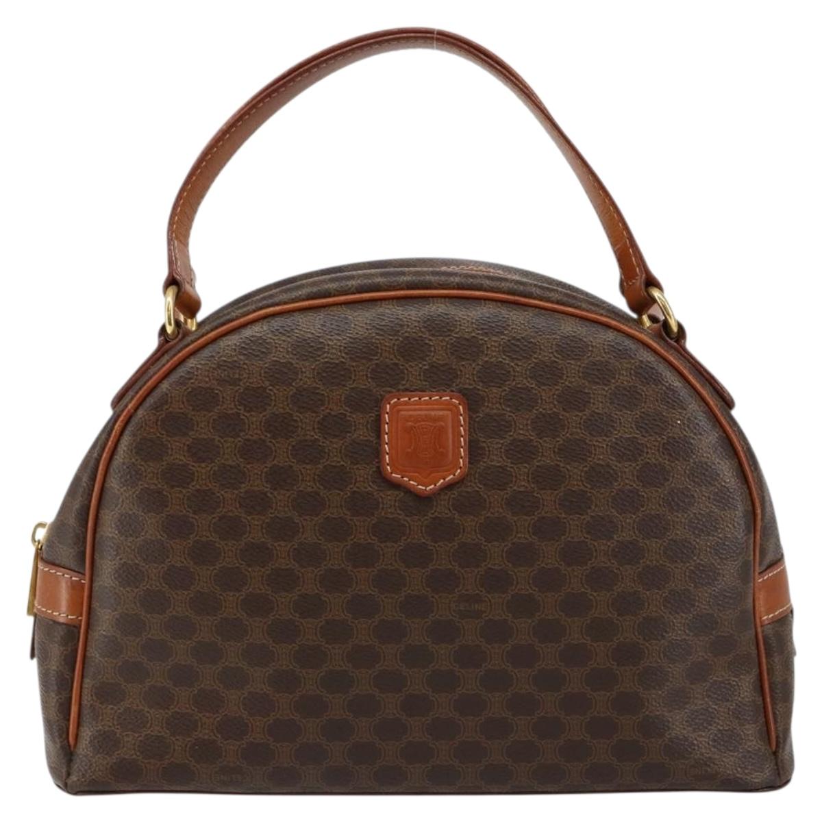 CELINE Macadam Canvas Hand Bag PVC Leather Brown Auth ki6094