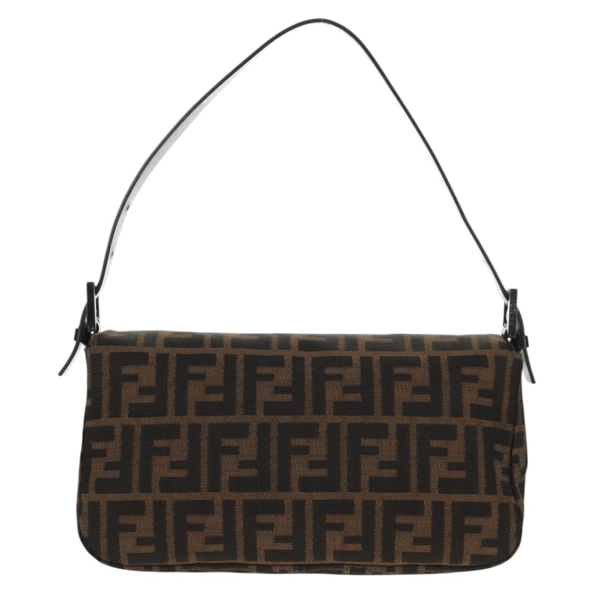 FENDI Zucca Canvas Mamma Baguette Shoulder Bag Brown Black Auth ki6096V