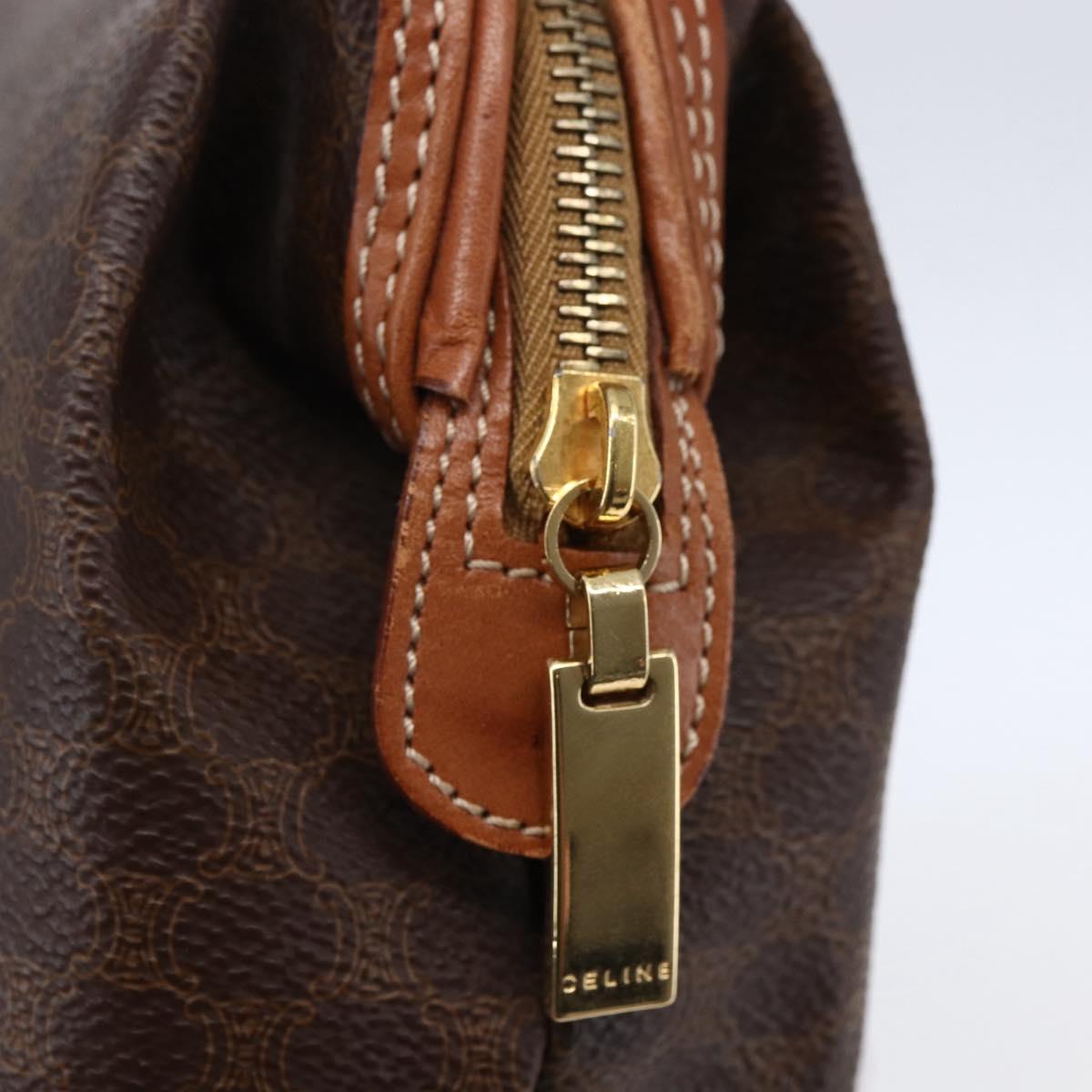 CELINE Macadam Canvas Pouch PVC Leather Brown Auth ki6100