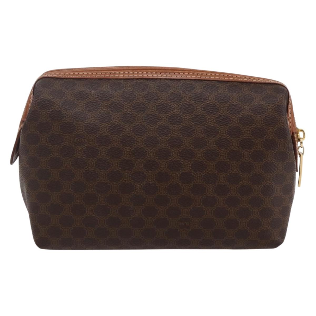 CELINE Macadam Canvas Pouch PVC Leather Brown Auth ki6100