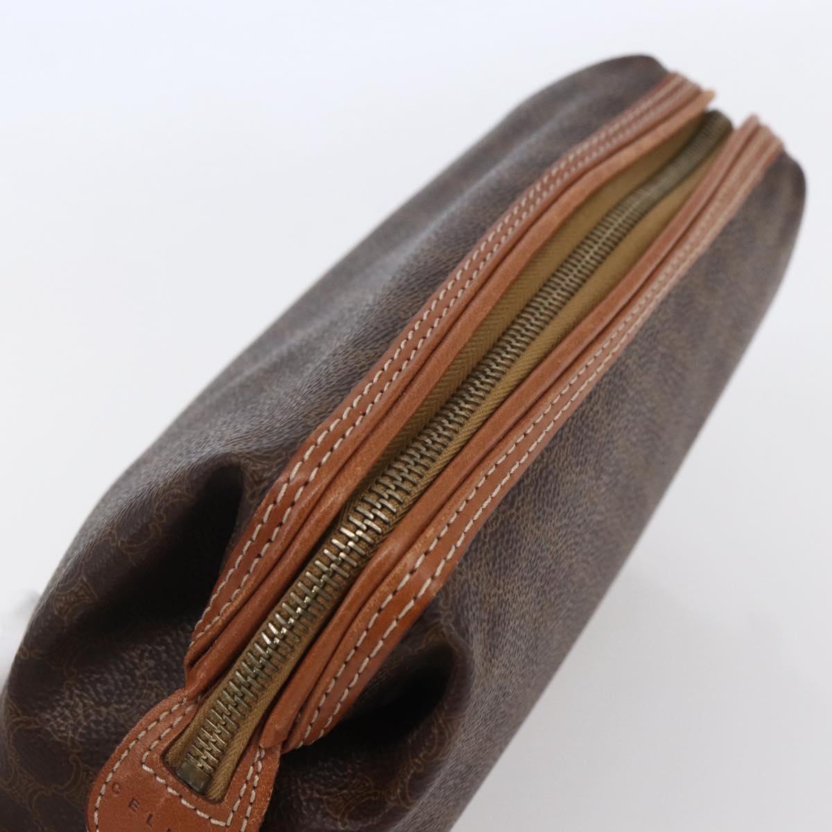 CELINE Macadam Canvas Pouch PVC Leather Brown Auth ki6100