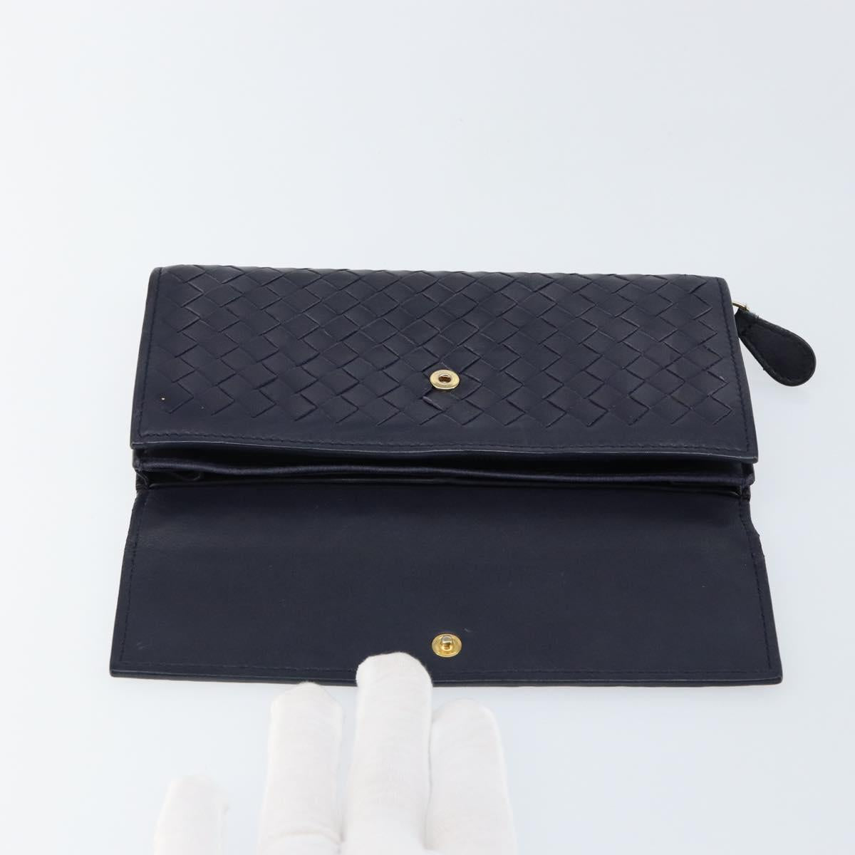 BOTTEGAVENETA INTRECCIATO Long Wallet Leather Navy Auth ki6102