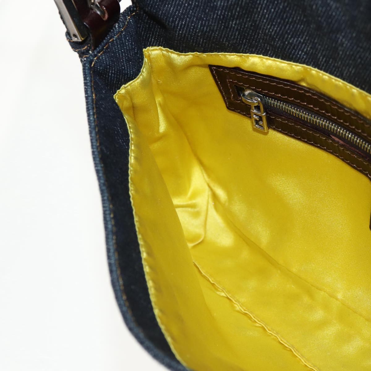FENDI Mamma Baguette beads Shoulder Bag Denim Navy Auth ki6105V