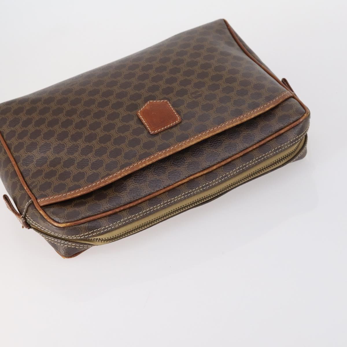 CELINE Macadam Canvas Shoulder Bag PVC 5 Set Brown Auth ki6106