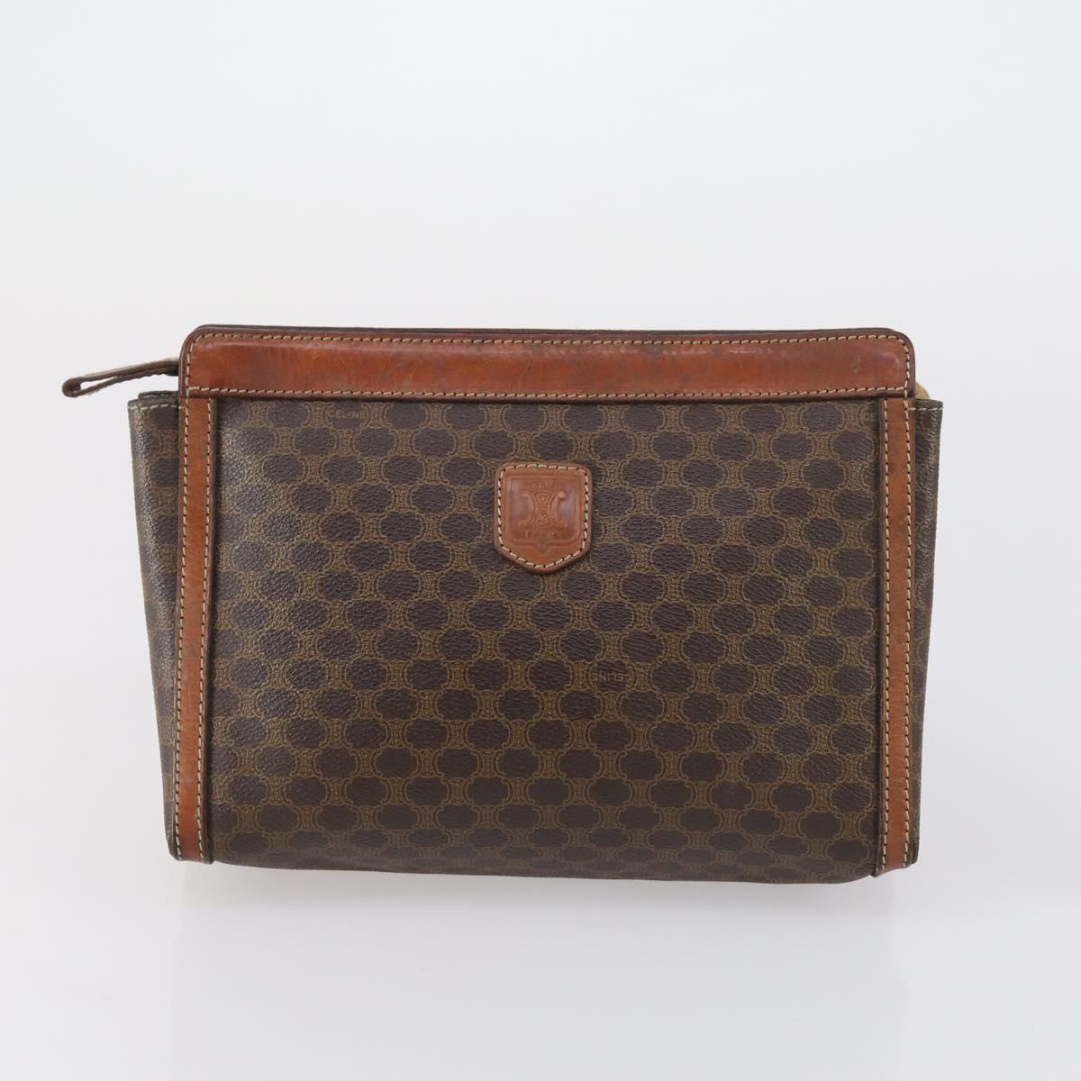 CELINE Macadam Canvas Shoulder Bag PVC 5 Set Brown Auth ki6106