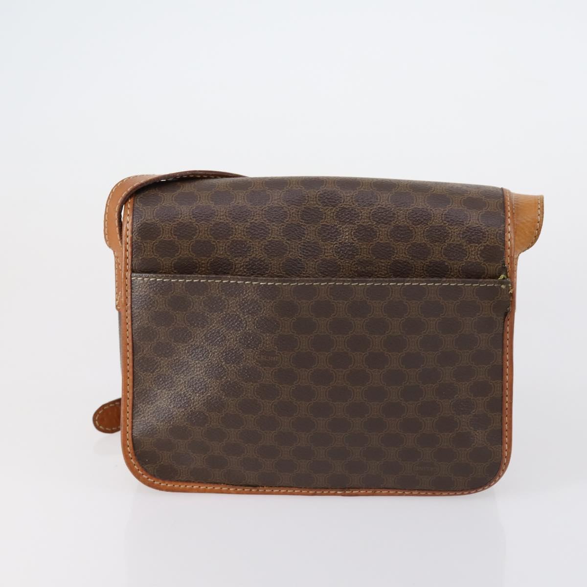 CELINE Macadam Canvas Shoulder Bag PVC 5 Set Brown Auth ki6106