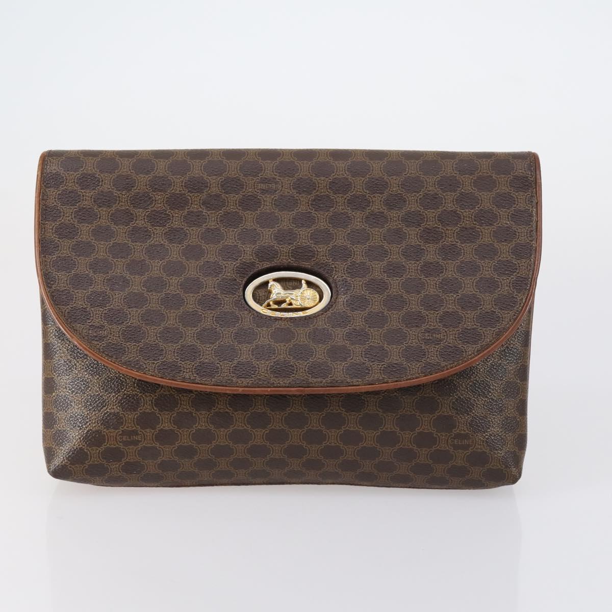 CELINE Macadam Canvas Shoulder Bag PVC 5 Set Brown Auth ki6106