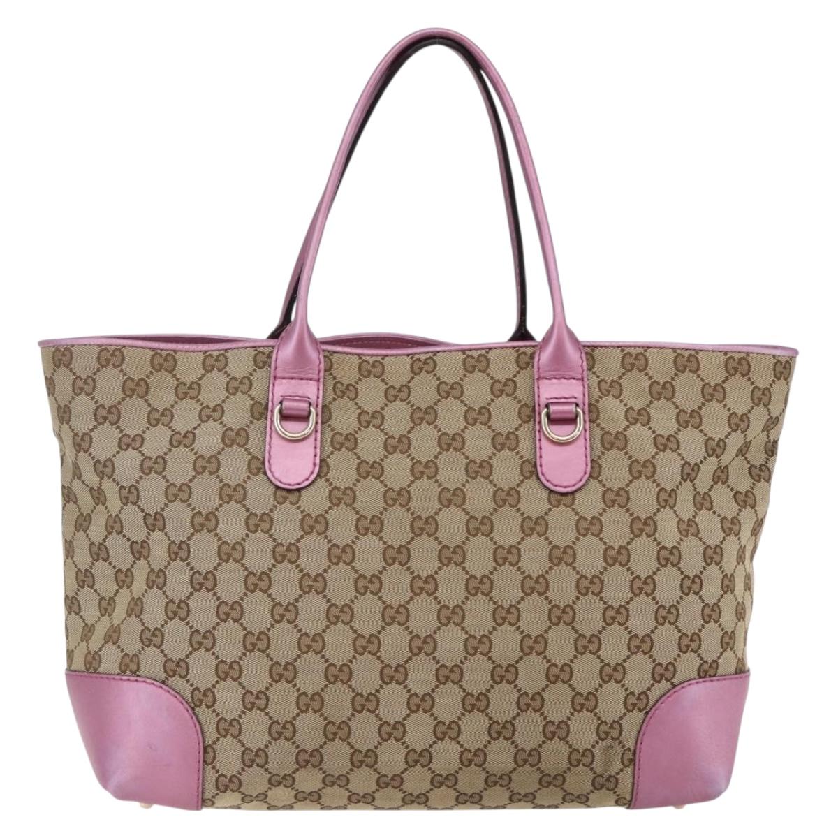 GUCCI GG Canvas Bamboo heart Tote Bag Beige Pink Auth ki6107