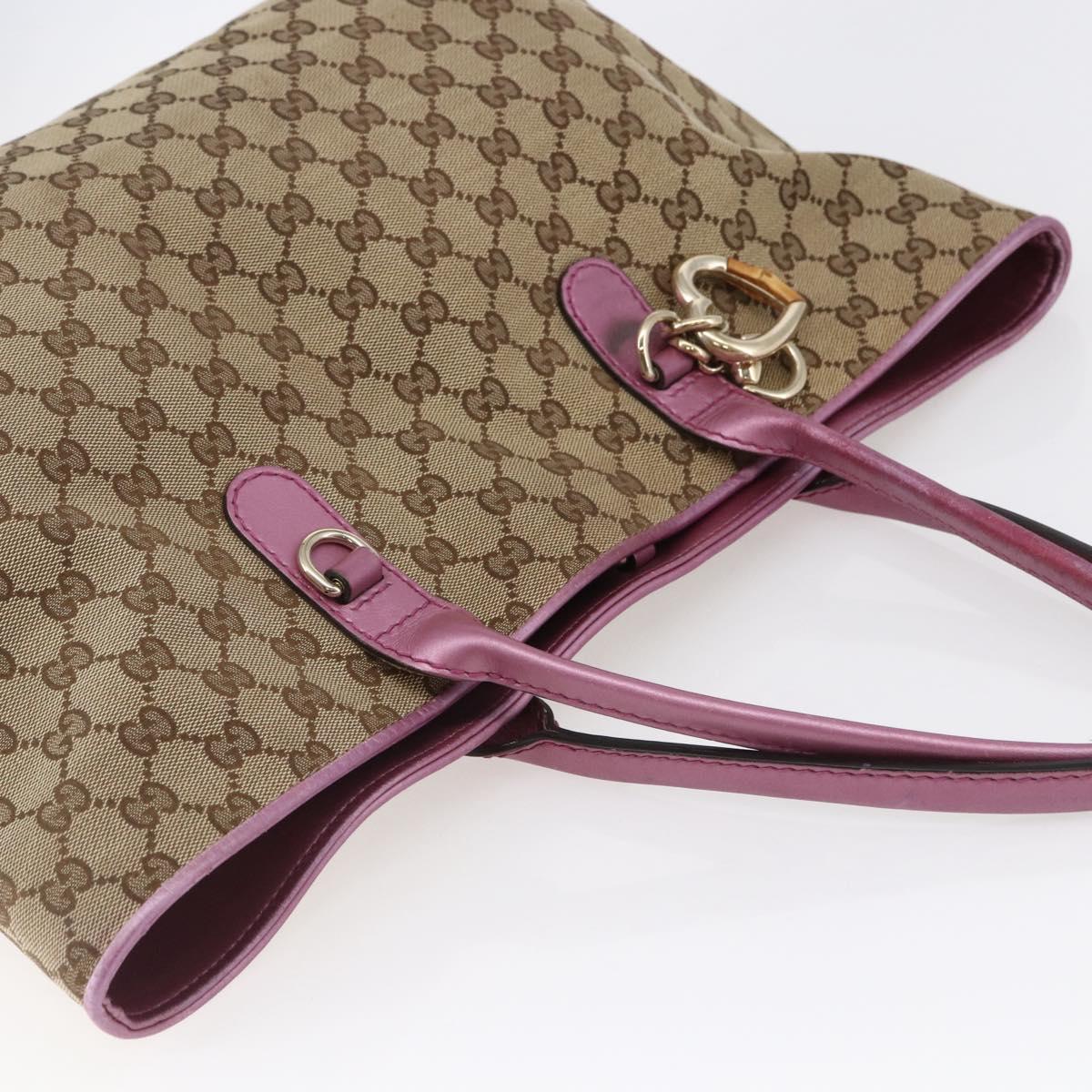 GUCCI GG Canvas Bamboo heart Tote Bag Beige Pink Auth ki6107