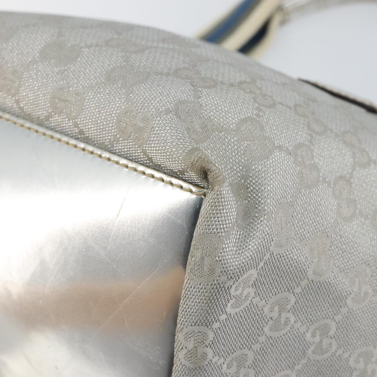 GUCCI GG Canvas Sherry Line Tote Bag Silver Blue khaki Auth ki6110