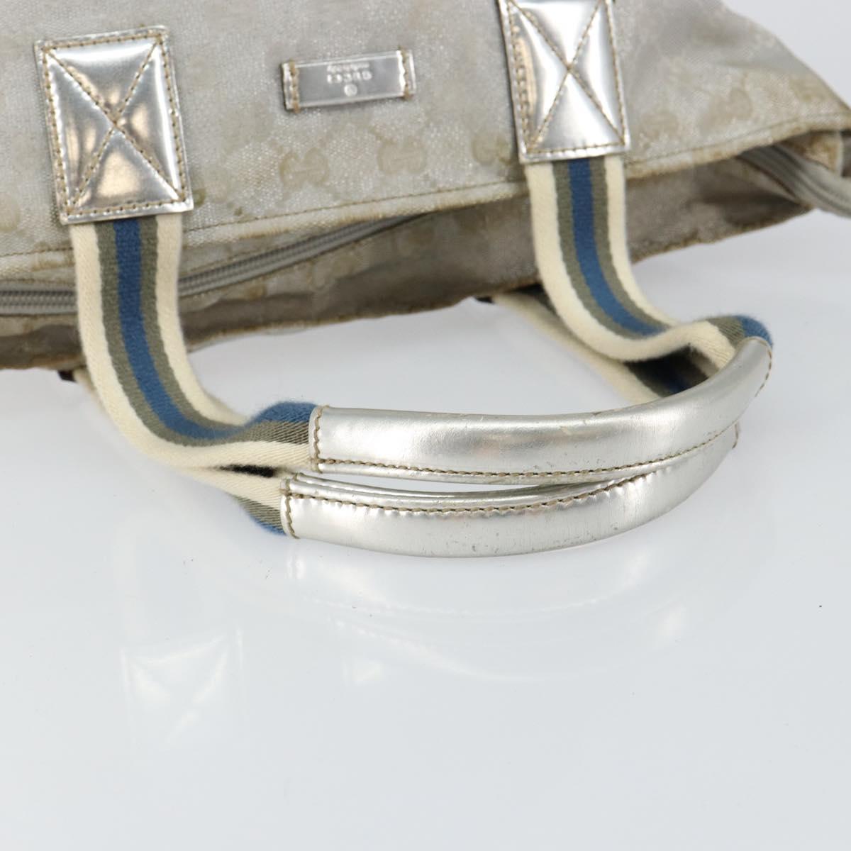 GUCCI GG Canvas Sherry Line Tote Bag Silver Blue khaki Auth ki6110