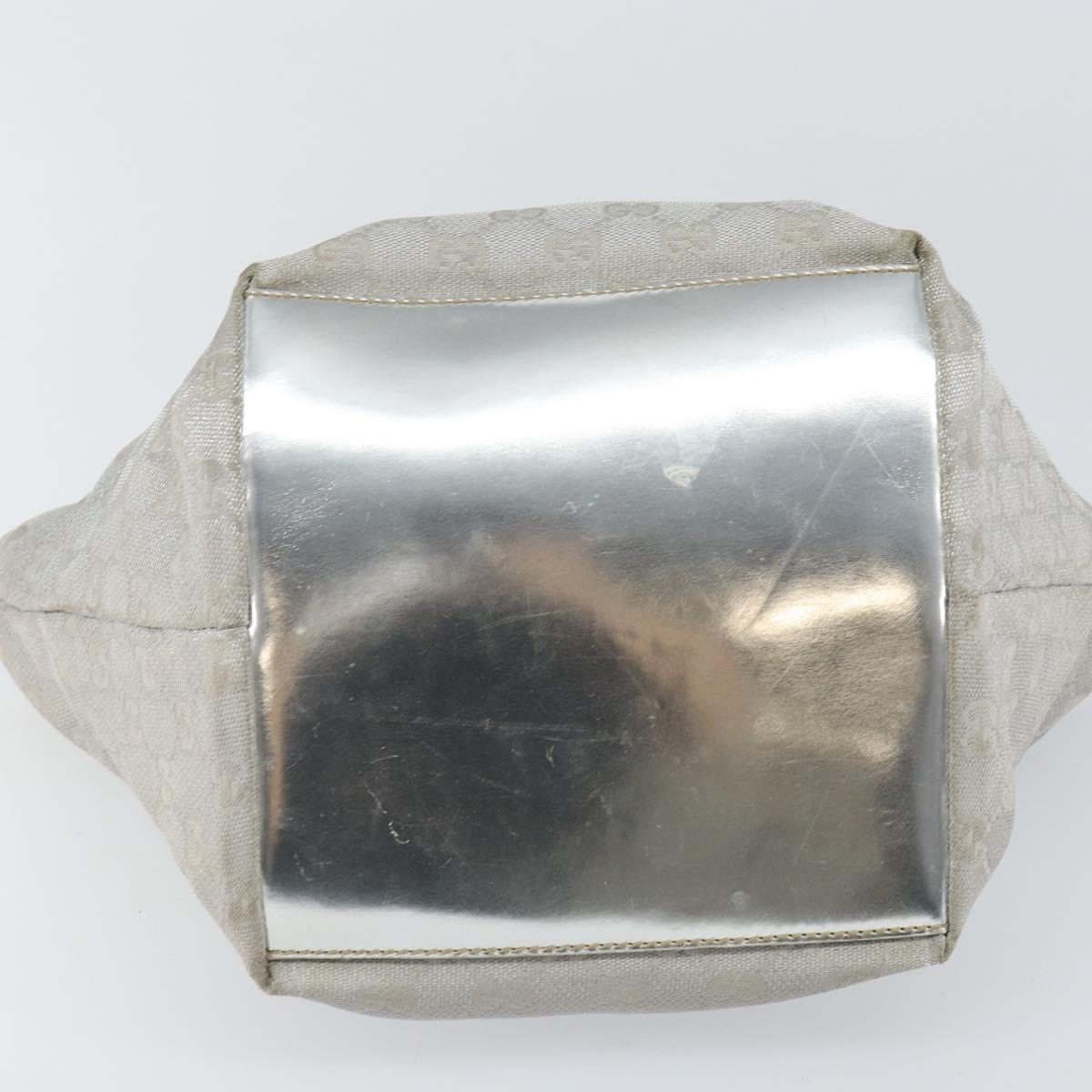 GUCCI GG Canvas Sherry Line Tote Bag Silver Blue khaki Auth ki6110