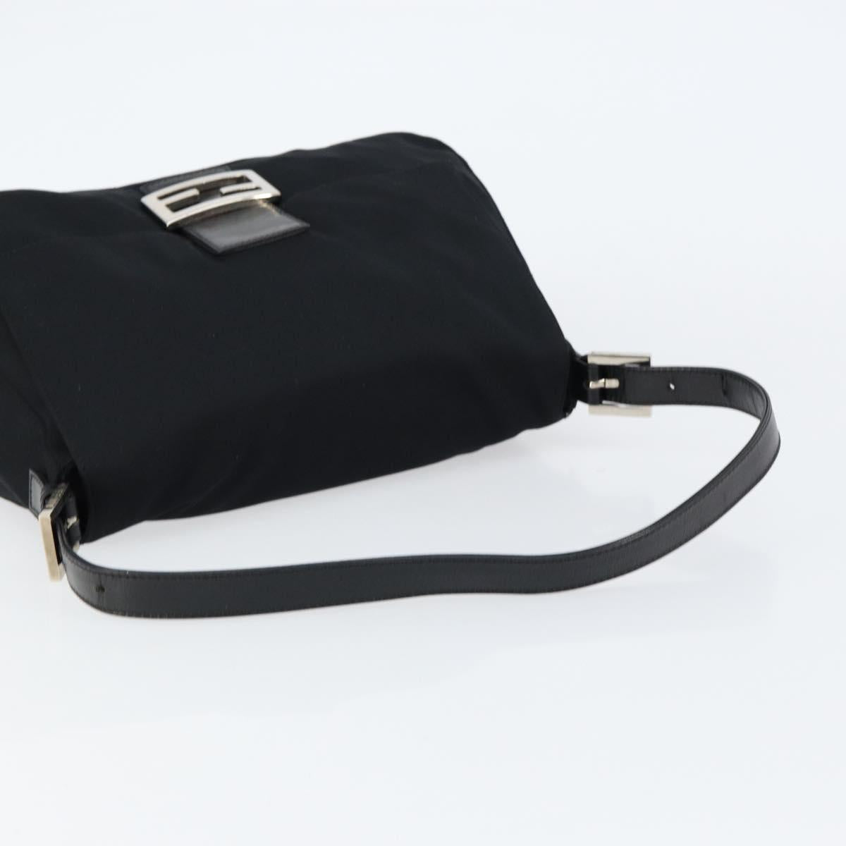 FENDI Mamma Baguette Shoulder Bag Nylon Black Silver Auth ki6120