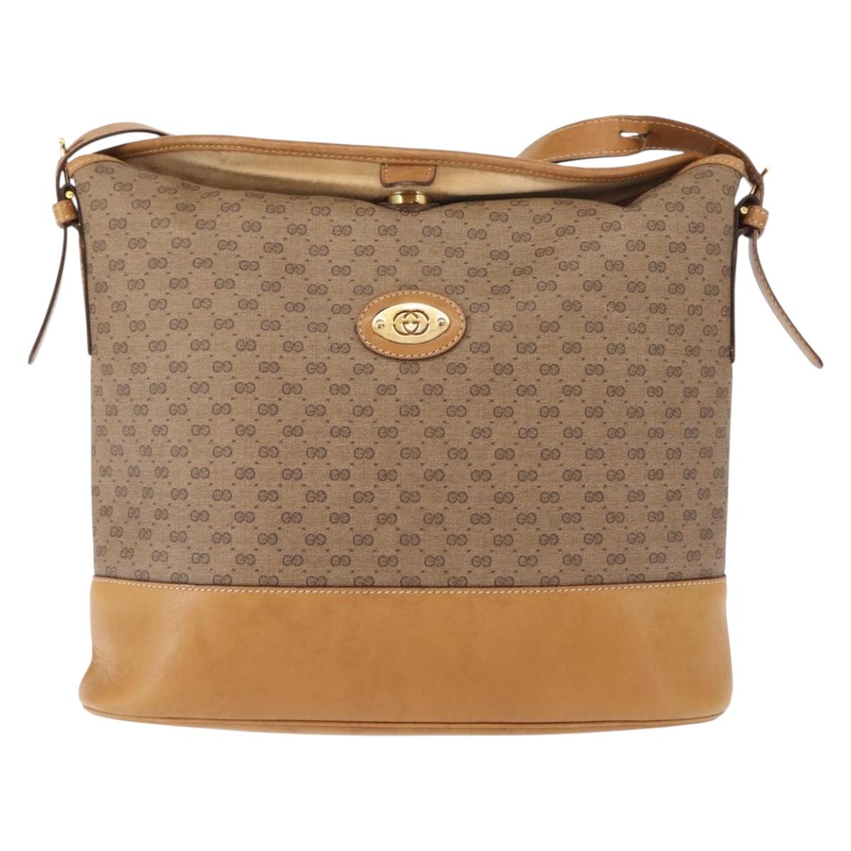 GUCCI Micro GG Supreme Shoulder Bag PVC Beige Gold Auth ki6122